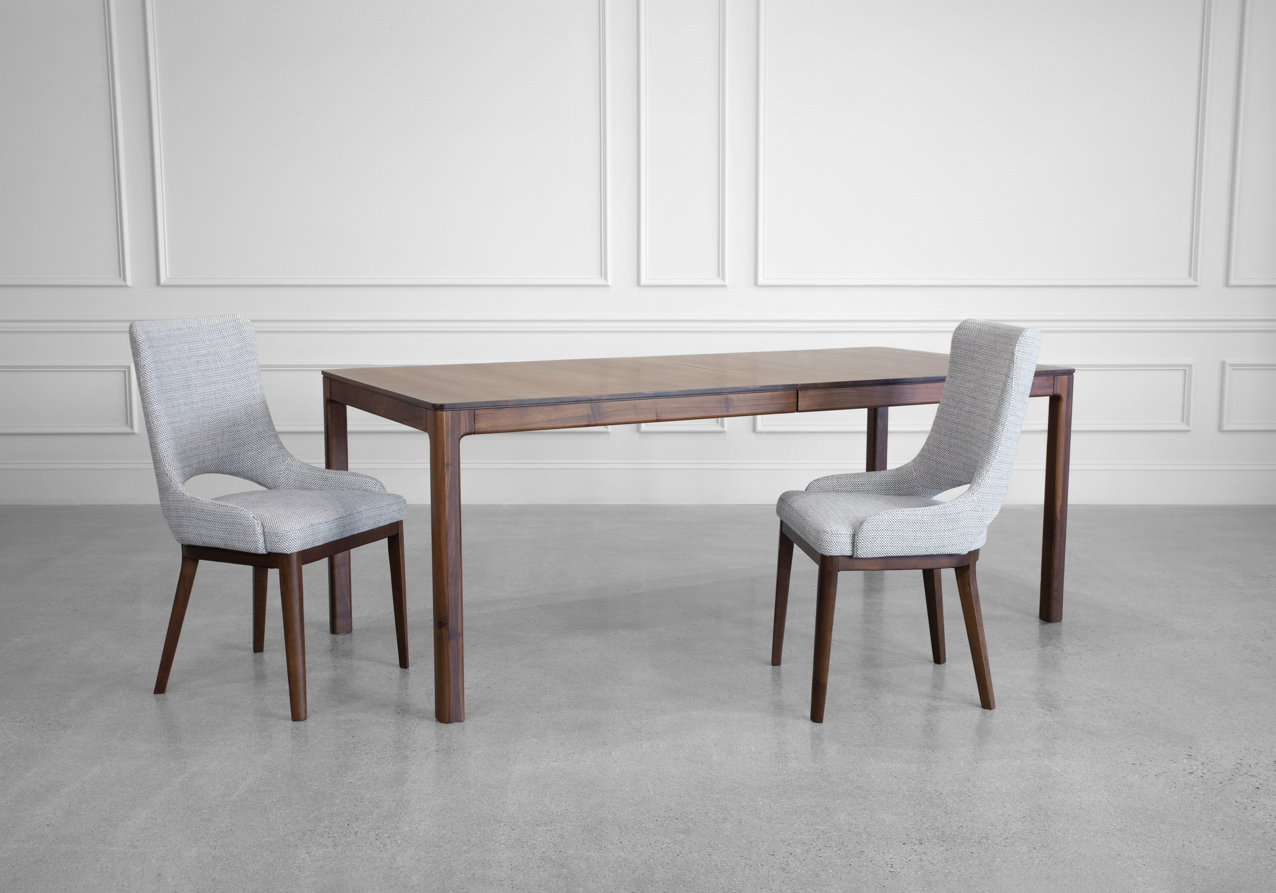 Aurora Dining Table in Walnut with Chairs