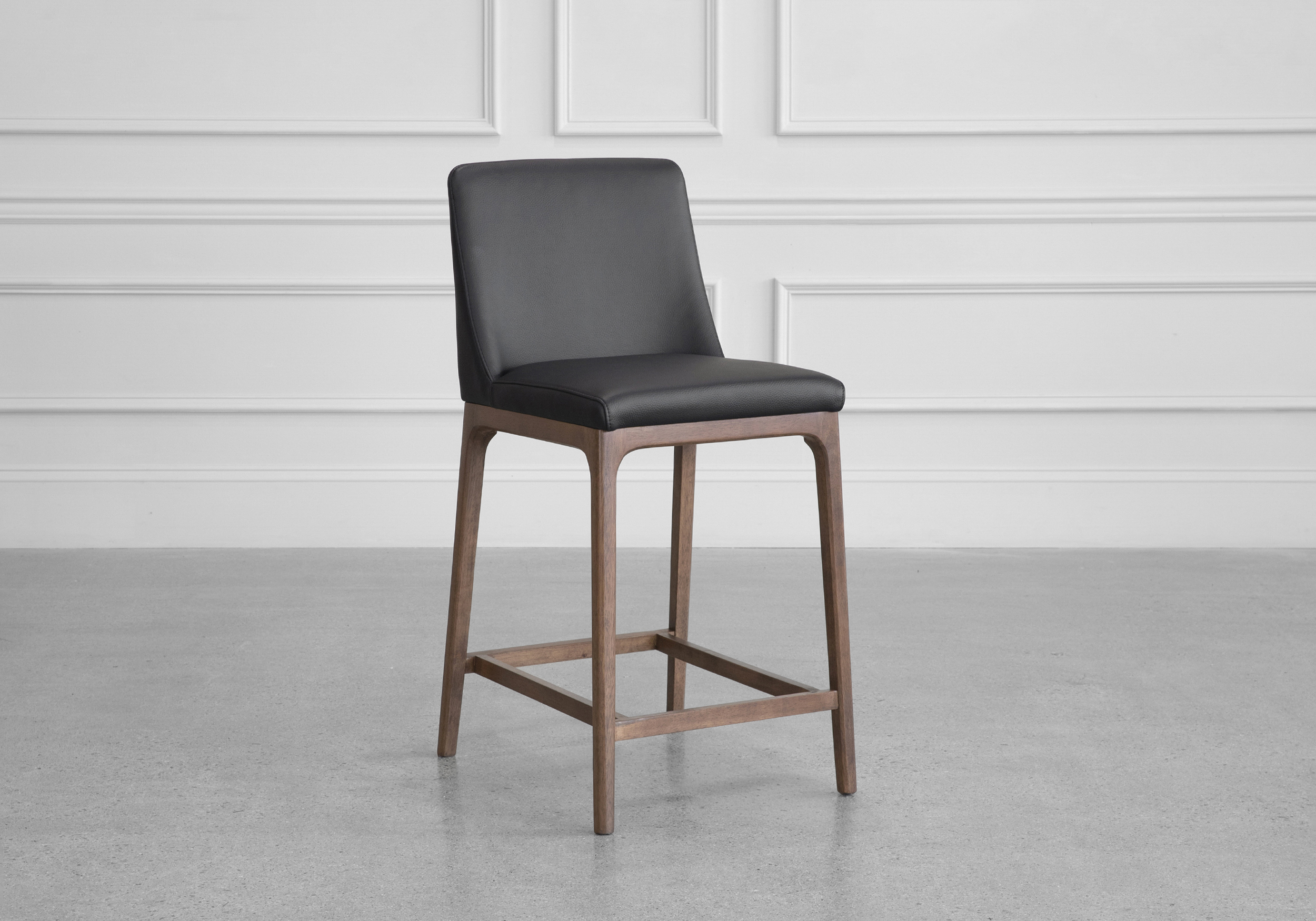 Bilbao Leather Counter Stool in Black - Angle