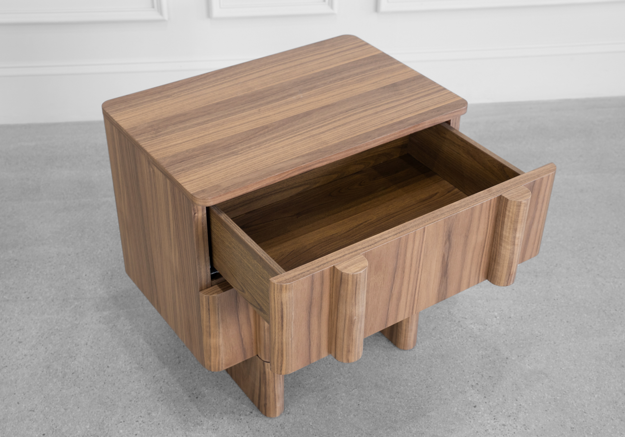 Board Nightstand in Walnut - Drawer
