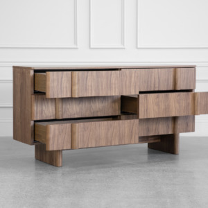 Board Walnut Double Dresser - Angle Board Walnut Double Dresser - Angle