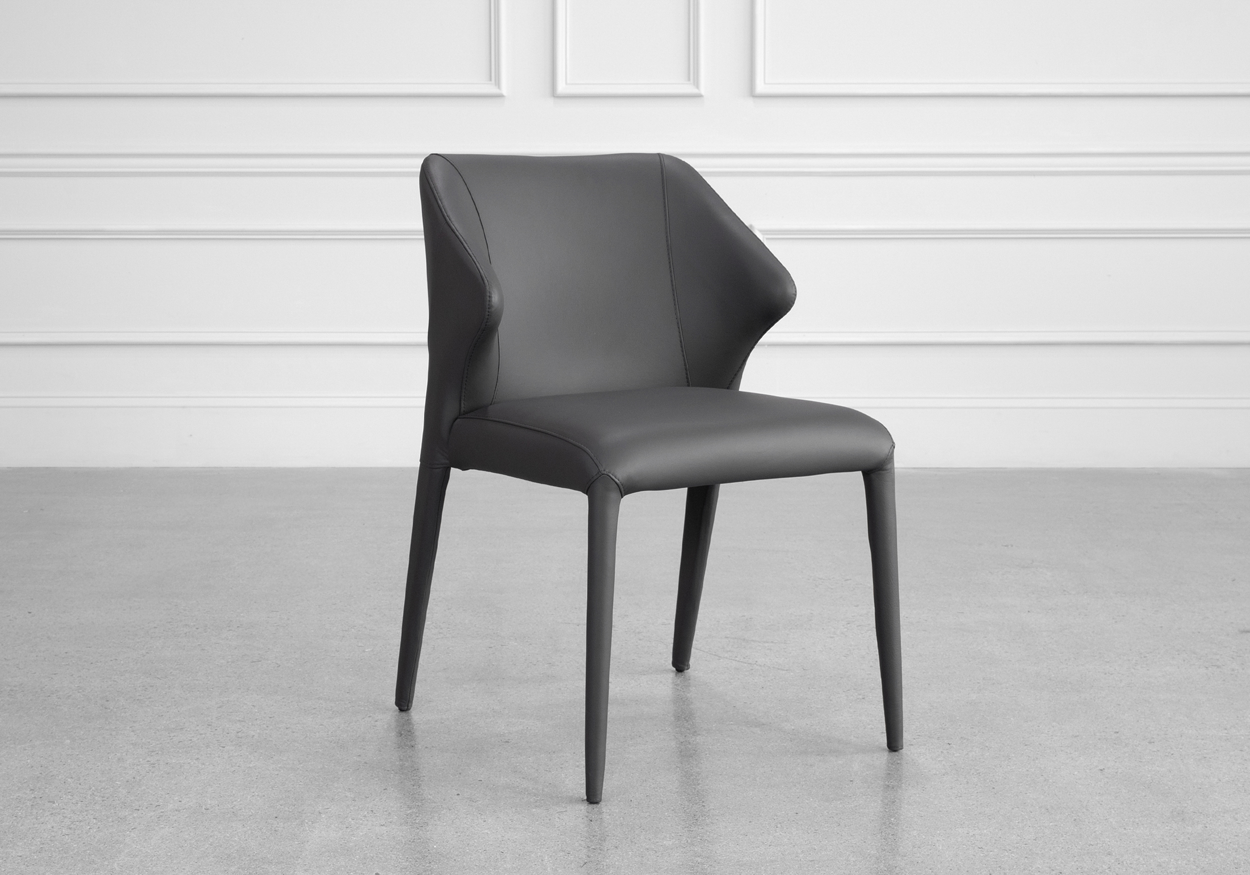 Elche Charcoal Leather Dining Chair - Angle