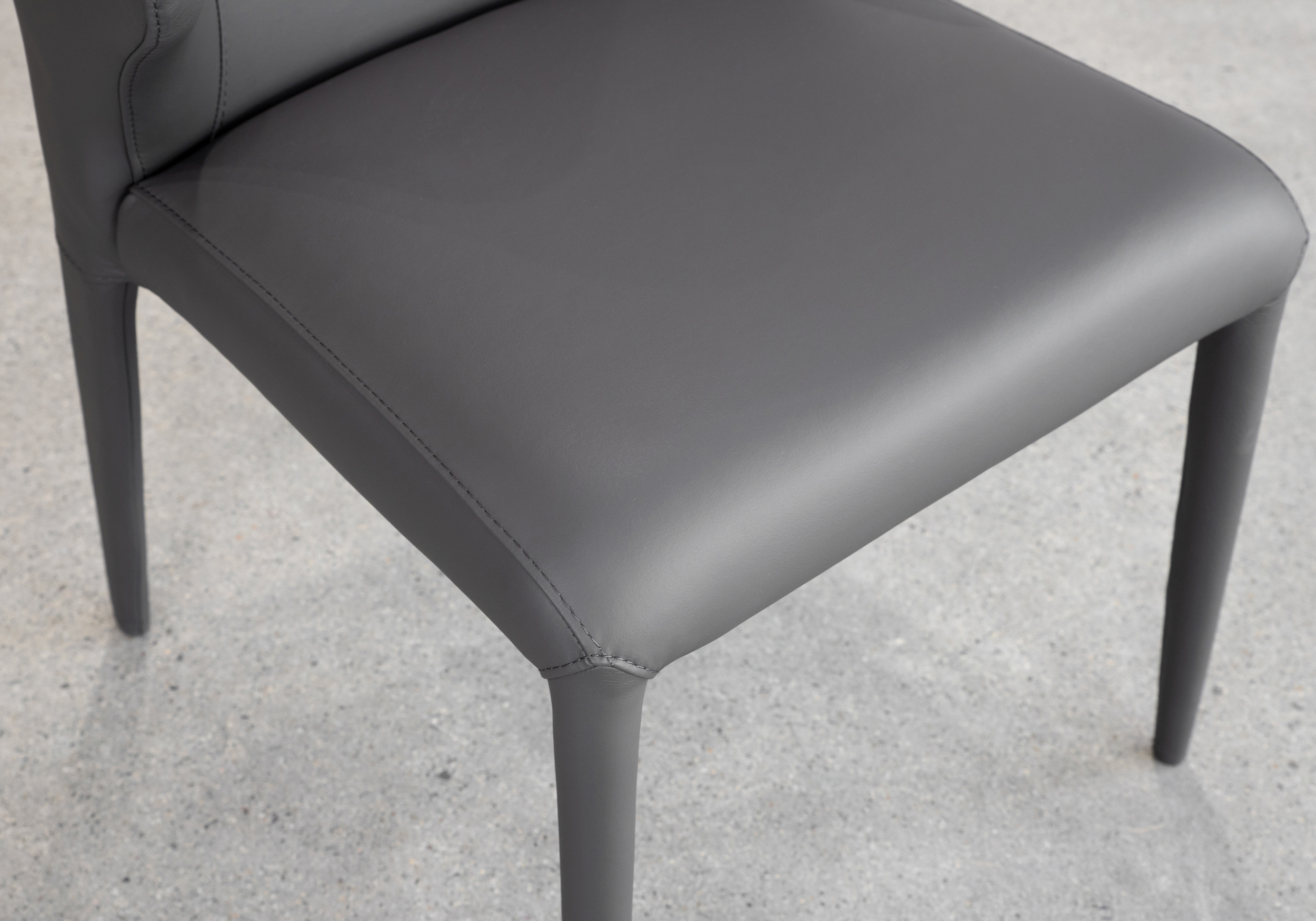 Elche Charcoal Leather Dining Chair - Close Up Elche Charcoal Leather Dining Chair - Close Up