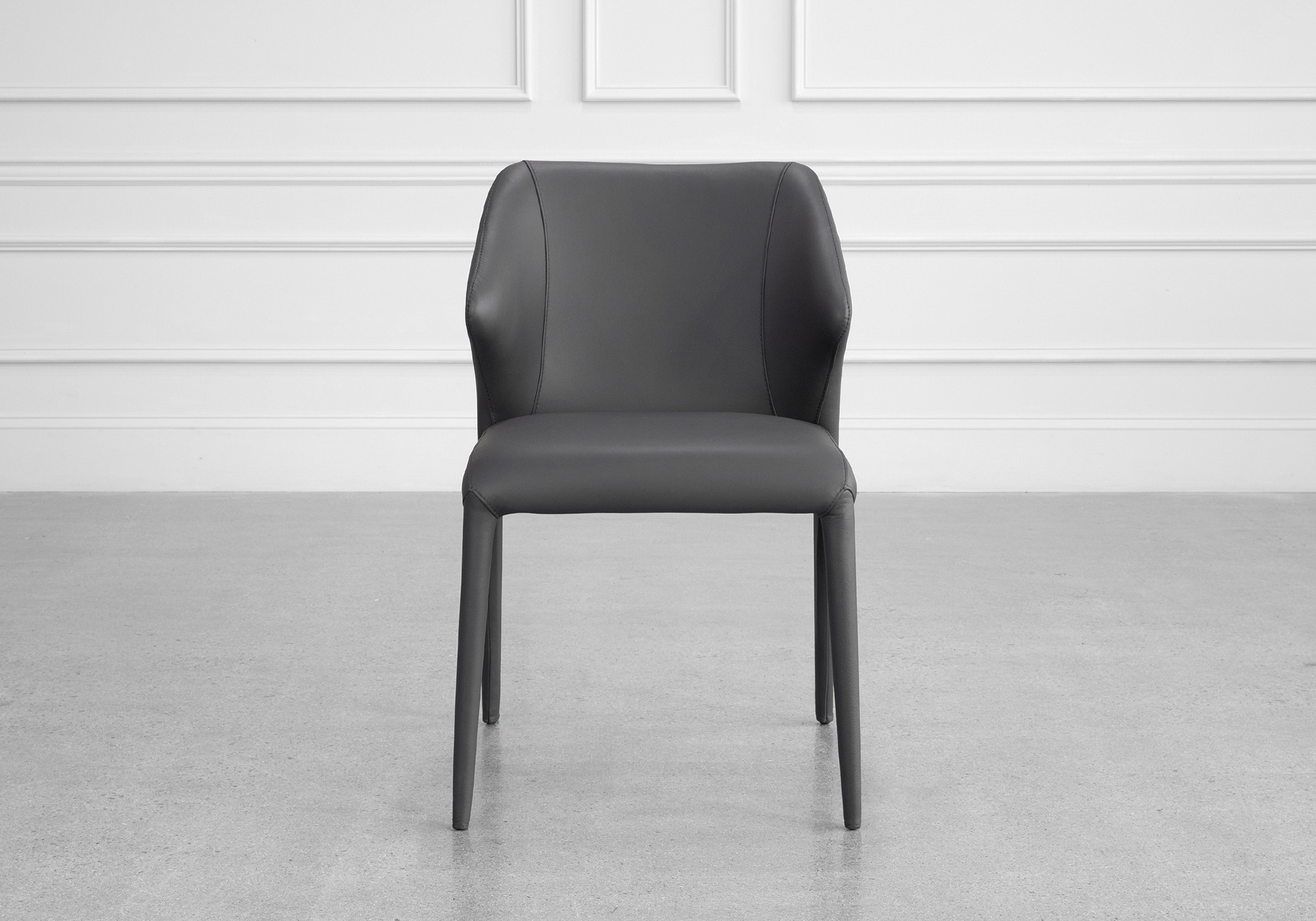 Elche Charcoal Leather Dining Chair - Front