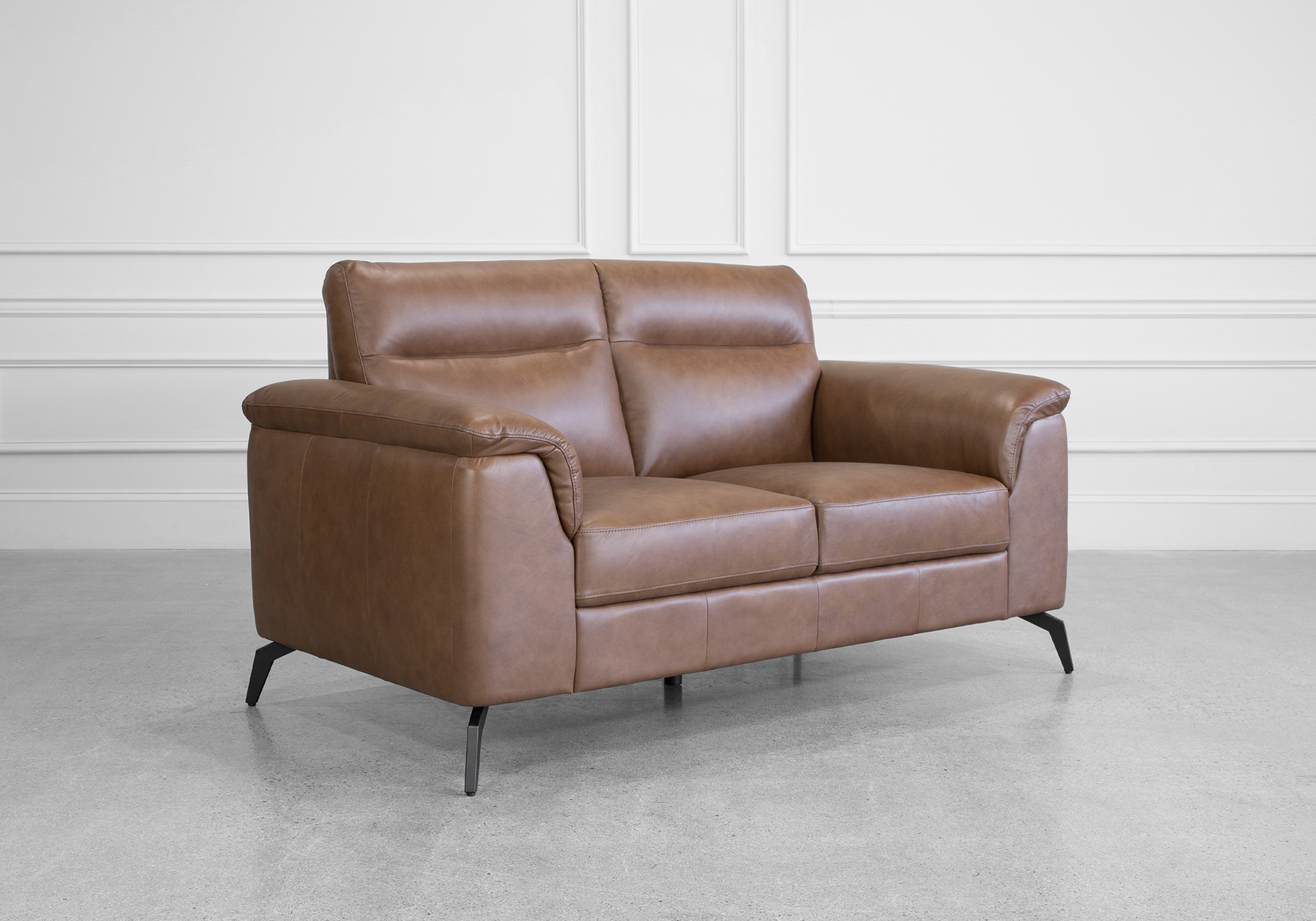 Pamplona Choco Leather Loveseat - Angle