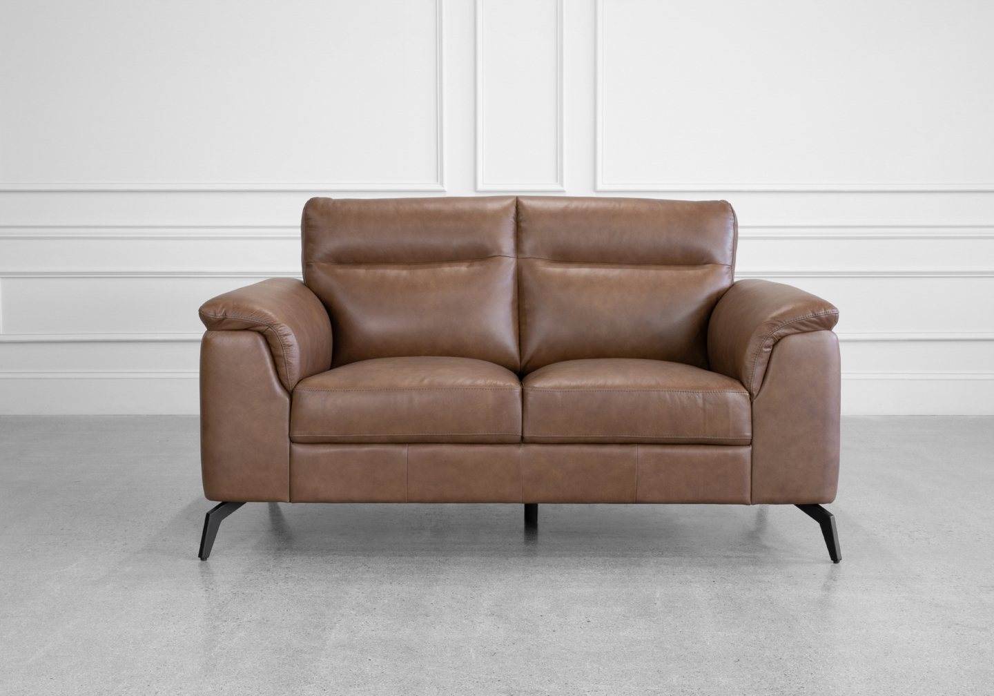 Pamplona Choco Leather Loveseat - Front