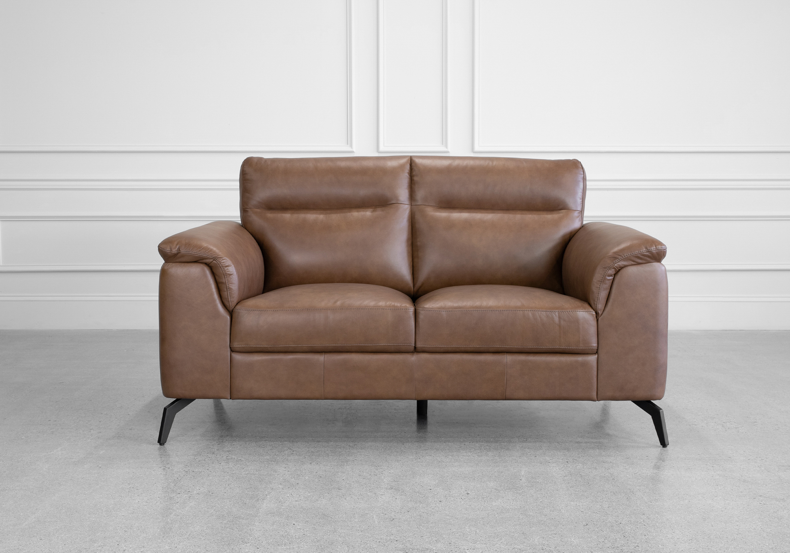 Pamplona Choco Leather Loveseat - Front