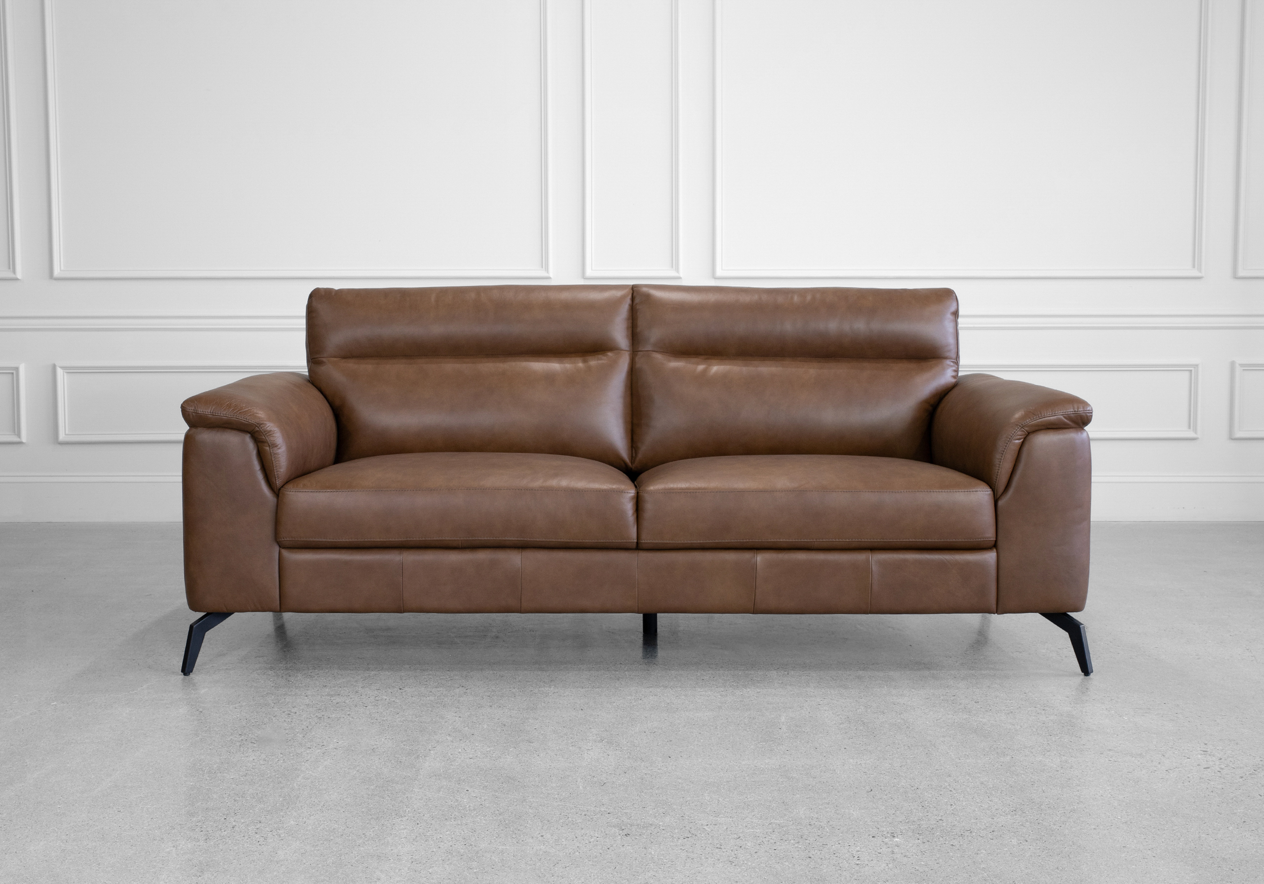 Pamplona Choco Leather Sofa - Front