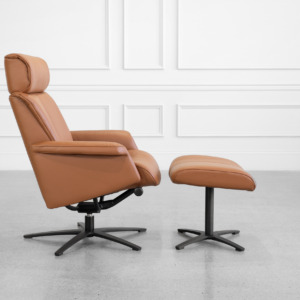 Sterling Leather Recliner in Cognac - Side Sterling Leather Recliner in Cognac - Side