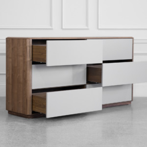 Vienna Walnut Wood Double Dresser - Angle Vienna Walnut Wood Double Dresser - Angle
