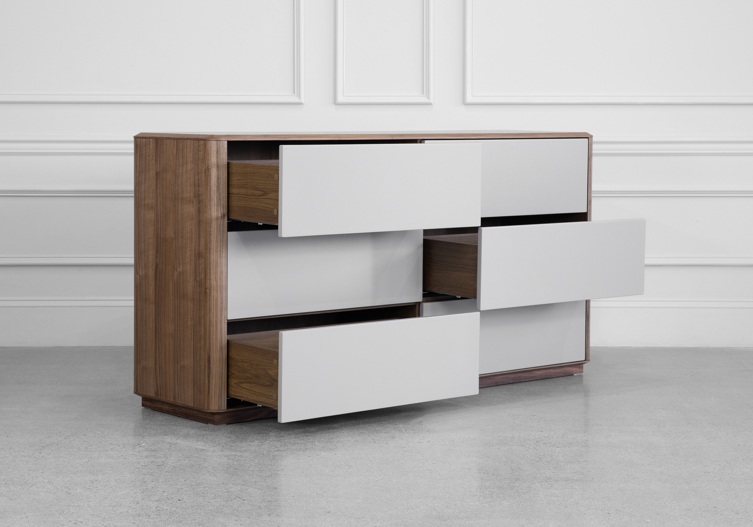 Vienna Walnut Wood Double Dresser - Angle