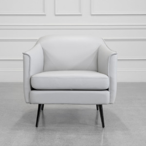 Aelys Light Grey Leather Accent Chair - Front Aelys Light Grey Leather Accent Chair - Front