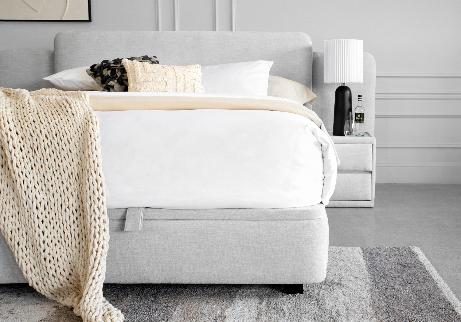 Lia Upholstered Bed in Gimma Silver - Close Up - 2