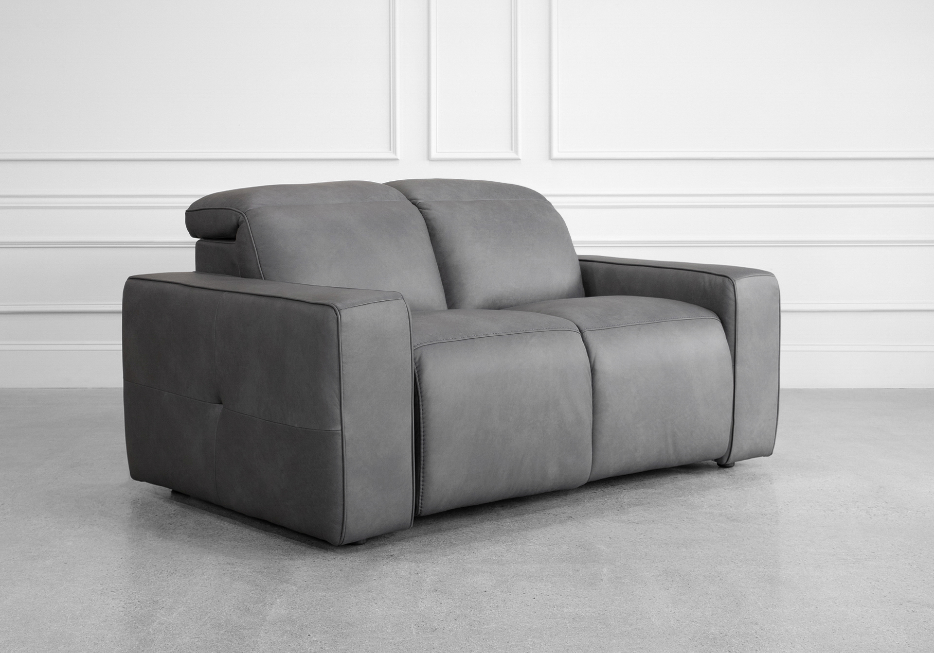 Jackson Leather Loveseat in Dark Grey - Angle