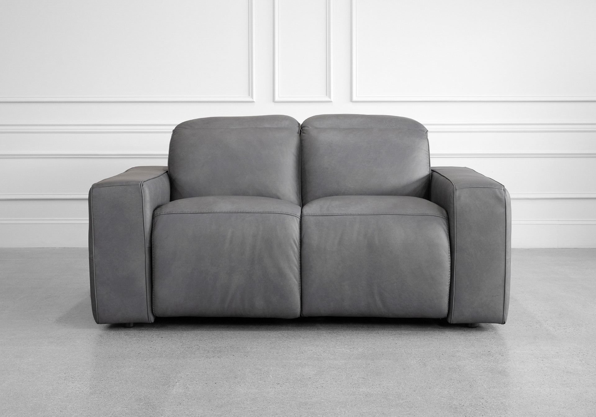 Jackson Leather Loveseat in Dark Grey - Front