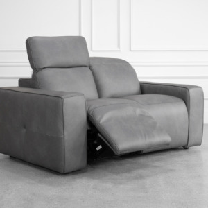 Jackson Leather Loveseat in Dark Grey - Reclined Jackson Leather Loveseat in Dark Grey - Reclined