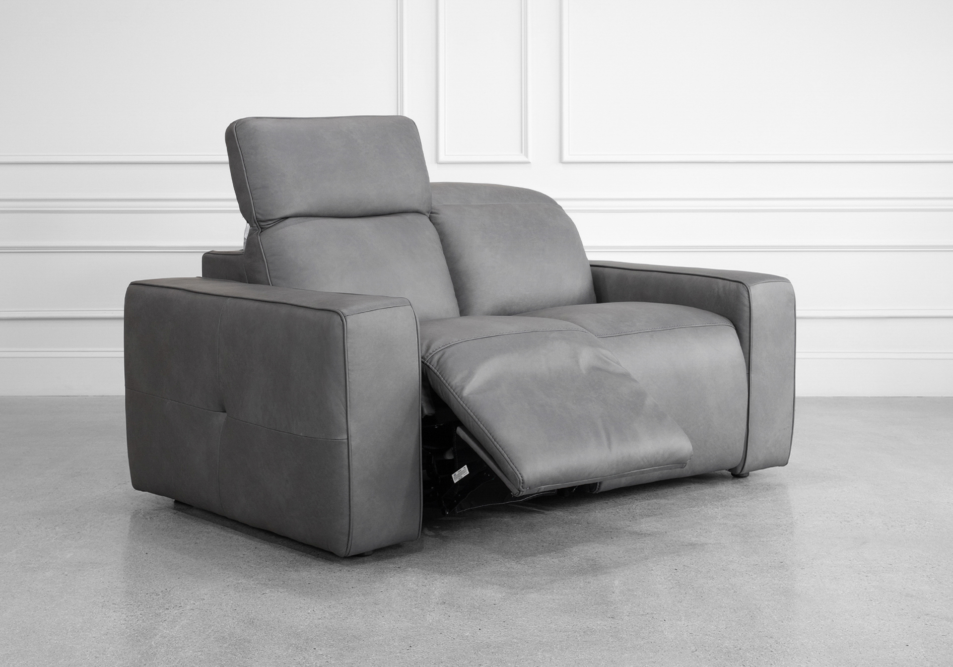 Jackson Leather Loveseat in Dark Grey - Reclined Jackson Leather Loveseat in Dark Grey - Reclined