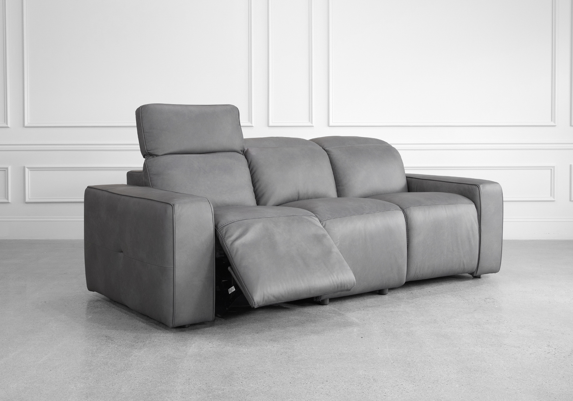 Jackson Leather Sofa in Dark Grey - Reclined Jackson Leather Sofa in Dark Grey - Reclined