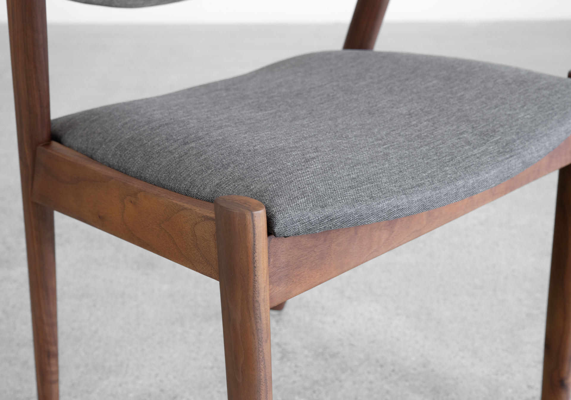 Karen Fabric D-Chair - Walnut & Grey - Close Up Karen Fabric D-Chair - Walnut & Grey - Close Up