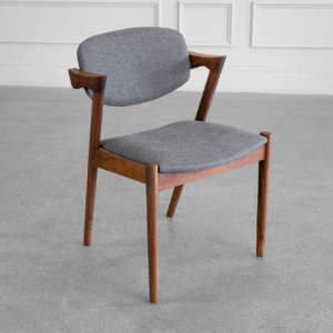 Karen Fabric D-Chair - Walnut & Grey - Front