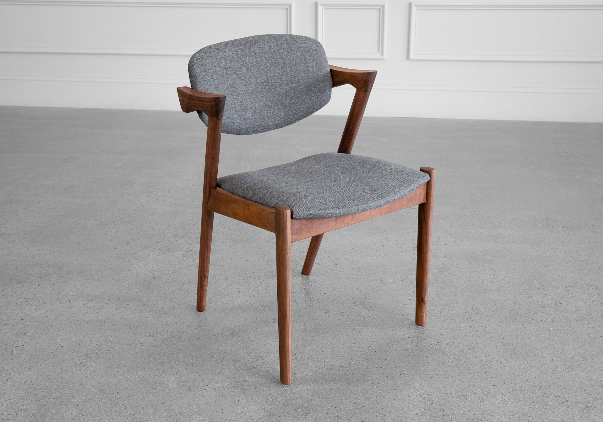 Karen Fabric D-Chair - Walnut & Grey - Front Karen Fabric D-Chair - Walnut & Grey - Front