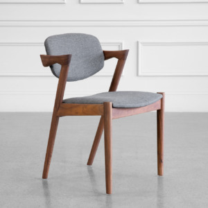 Karen Fabric Dining Chair - Walnut & Grey - Angle