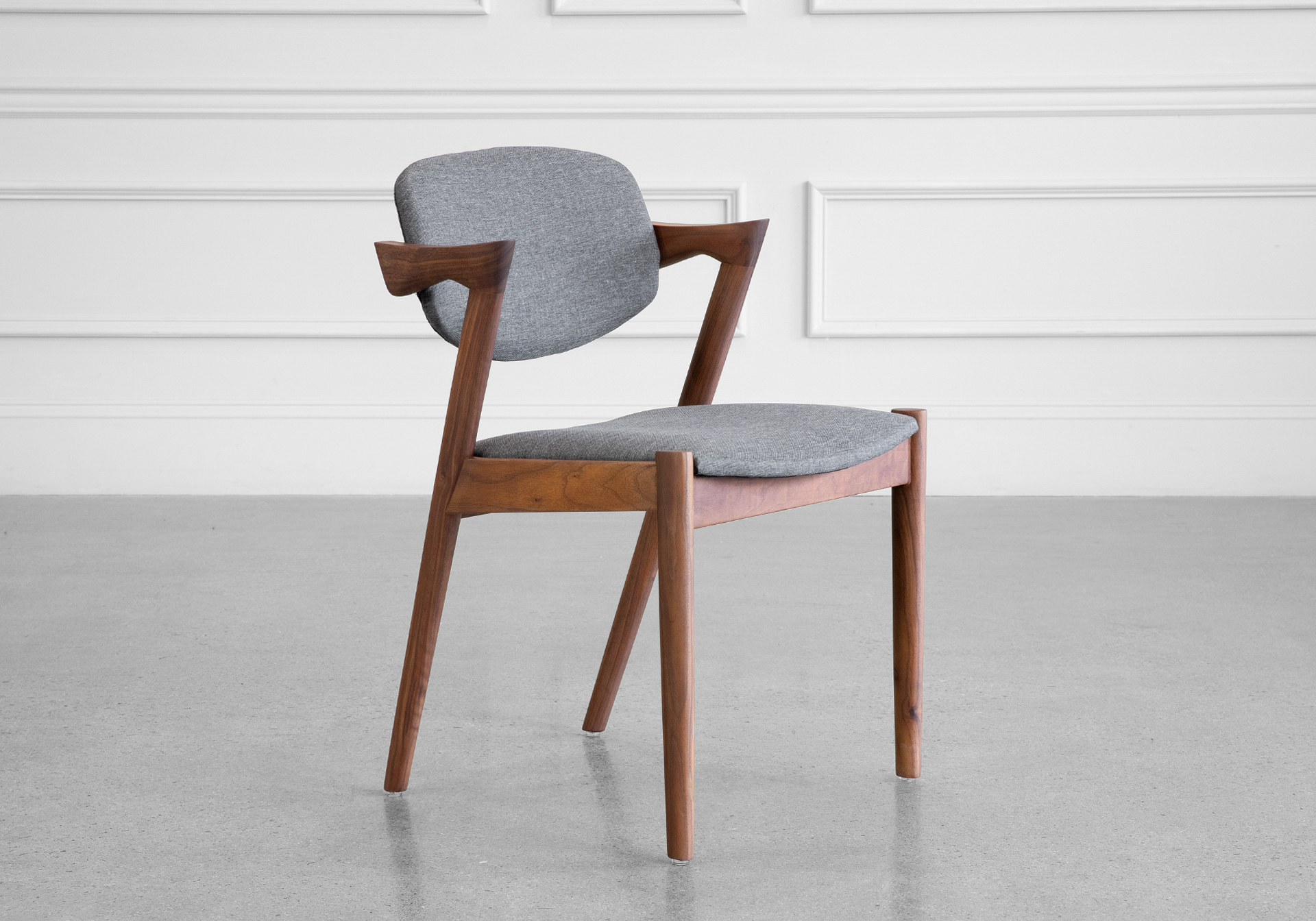 Karen Fabric Dining Chair - Walnut & Grey - Angle
