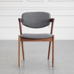 Karen Fabric Dining Chair - Walnut & Grey - Front