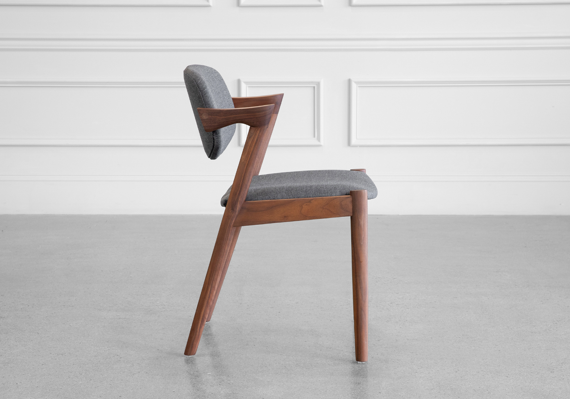 Karen Fabric Dining Chair - Walnut & Grey - Side Karen Fabric Dining Chair - Walnut & Grey - Side