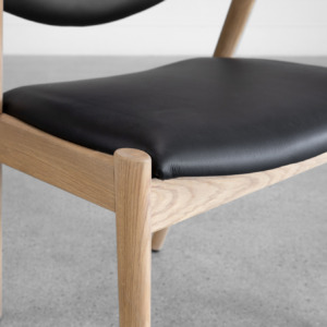 Karen Leather Dining Chair - Oak & Black - Close Up Karen Leather Dining Chair - Oak & Black - Close Up