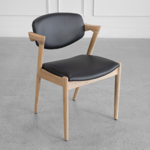 Karen Leather Dining Chair - Oak & Black - Front Karen Leather Dining Chair - Oak & Black - Front