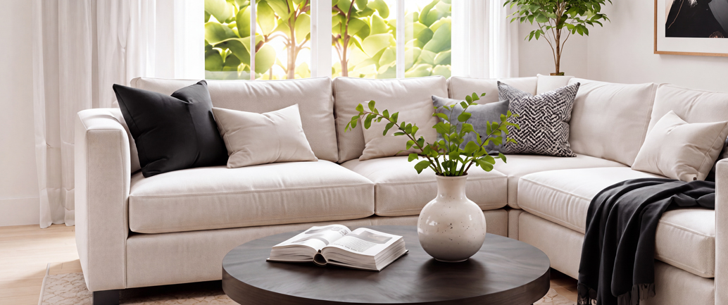 Bright living room with a cream sectional